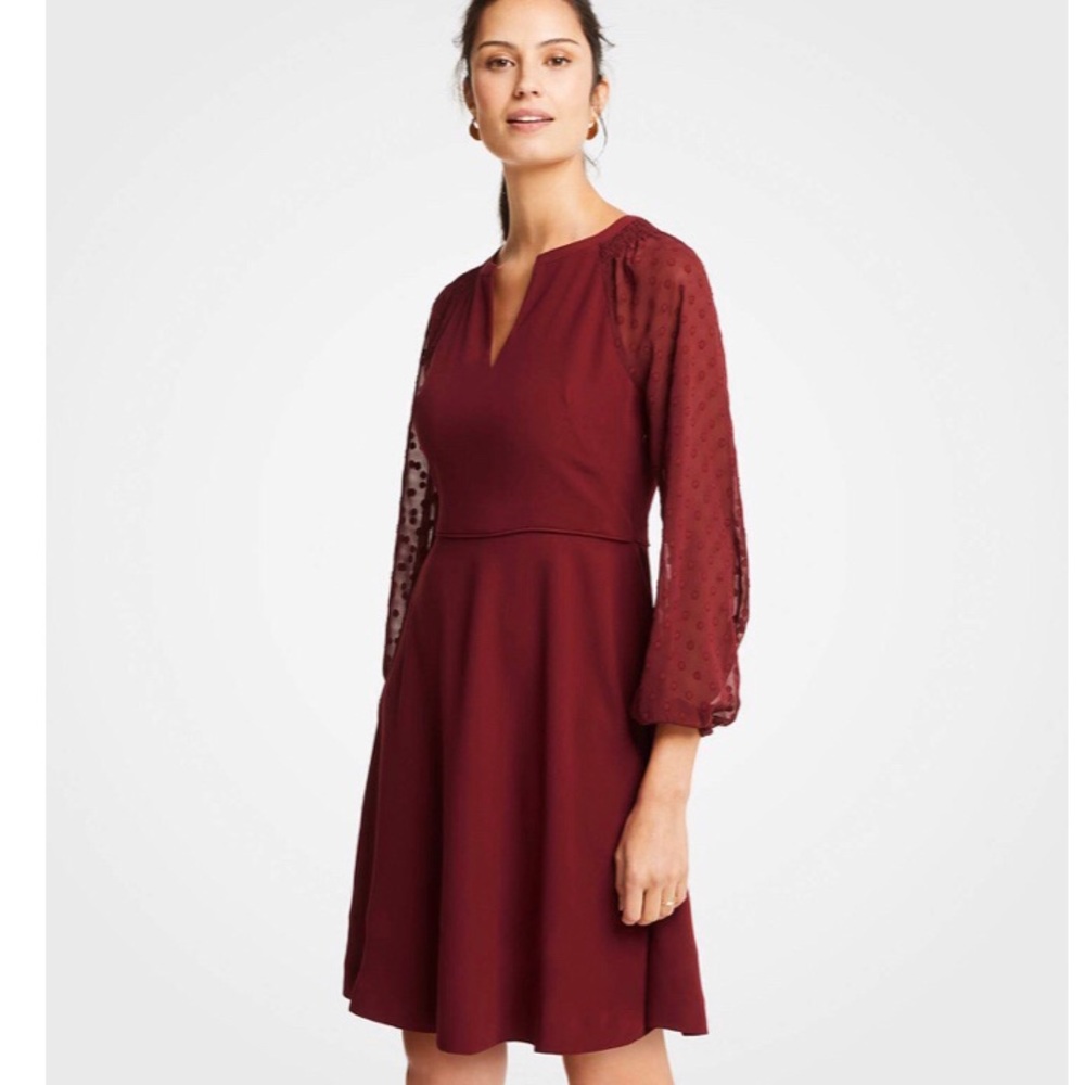 ✨Price Drop✨ Ann Taylor - Chiffon Dot Sleeve Dress - Picture 1 of 7